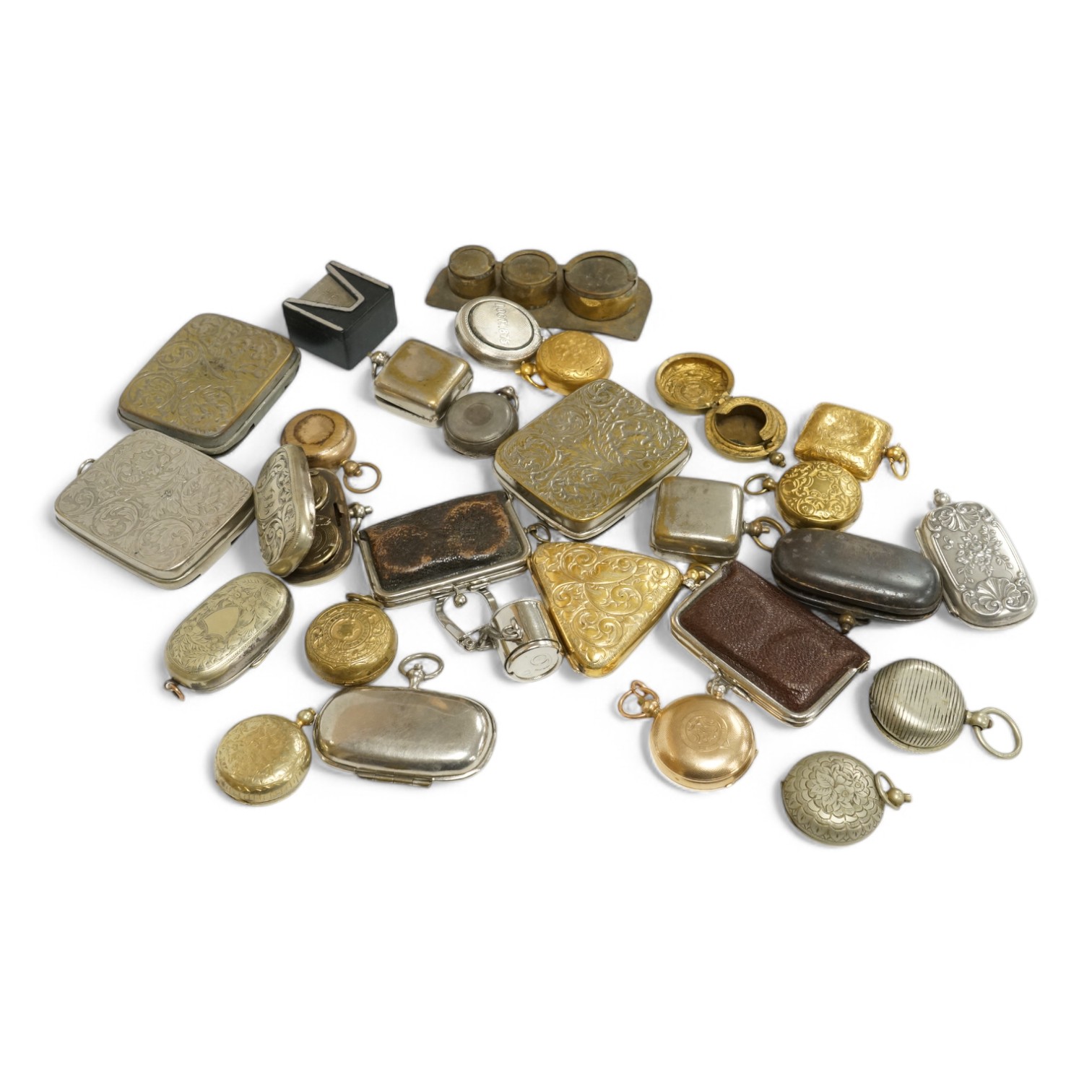 A collection 19th and 20th century mixed metal coin cases. Condition - variable